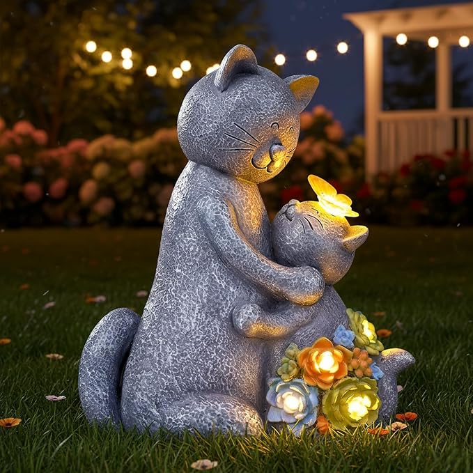Solar Garden Statues Loving Cat Figurine Lights - Image 3