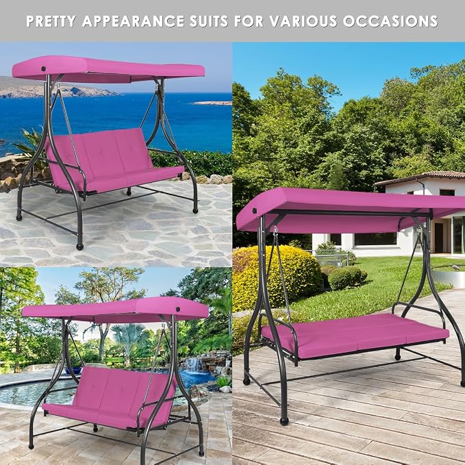 Tangkula 3 Seats Converting Patio Swing, Outdoor Porch Garden Canopy Swing - Image 7