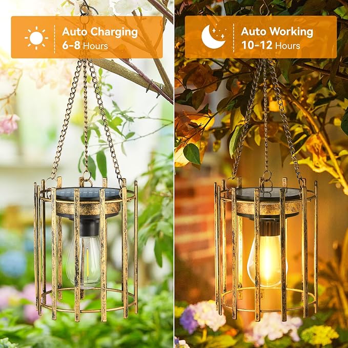 KOOPER Solar Lanterns Outdoor Waterproof, 4 Pack Bronze Upgraded Bright Hanging - Image 3