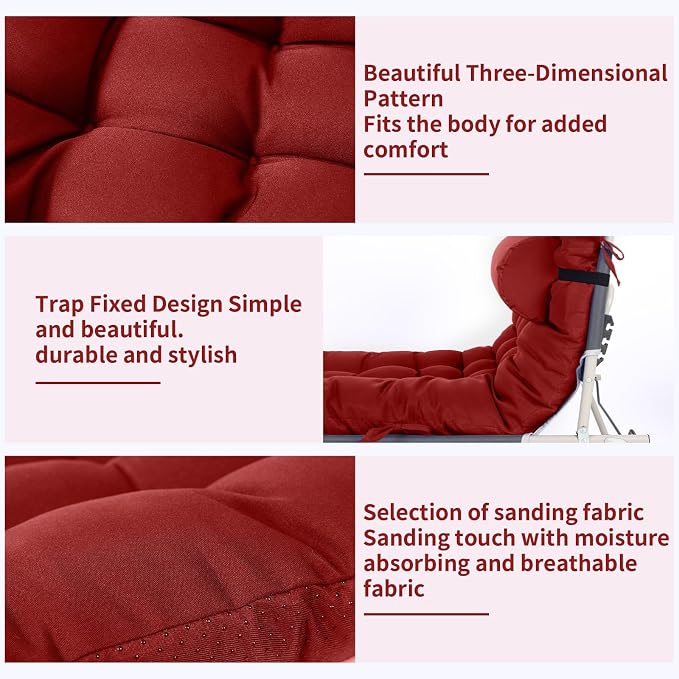 Tudomro 66'' Outdoor Chaise Lounge Cushion Waterproof Patio Lawn Pool Chaise - Image 4