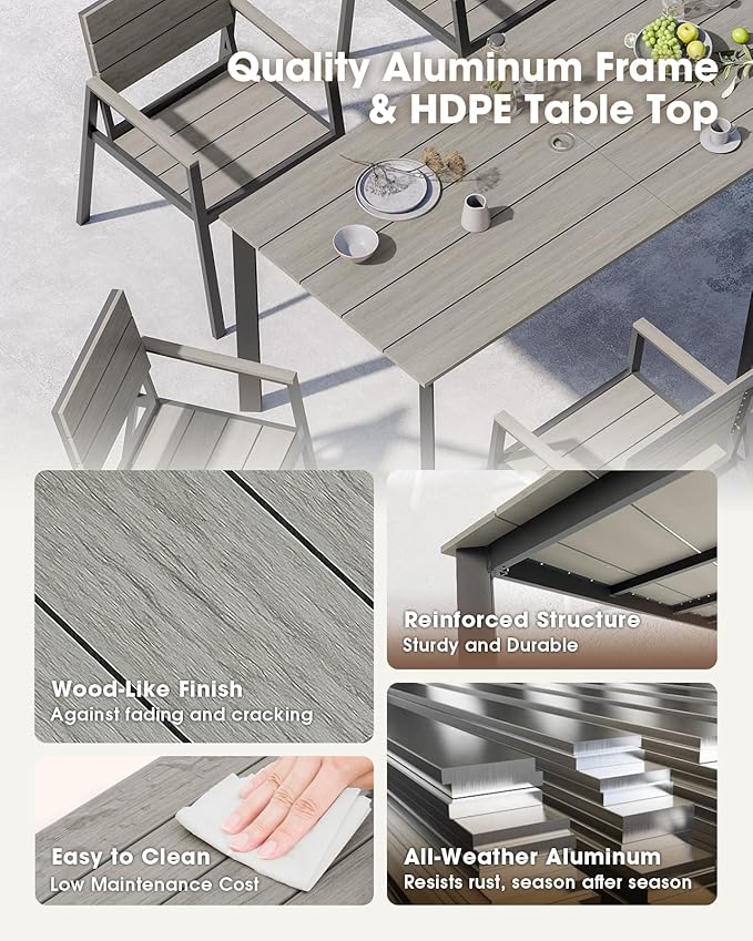 Outdoor Patio Dining Table, HDPS & Aluminum Outdoor Table - Image 5