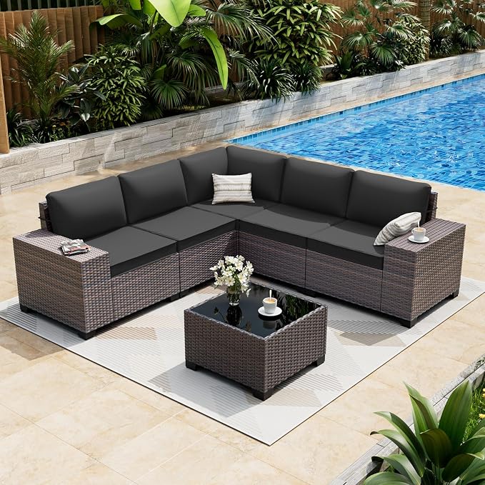 ALAULM 6 Pieces Patio Furniture Set, Oversized Seat/Armrest and High Back by ALAULM