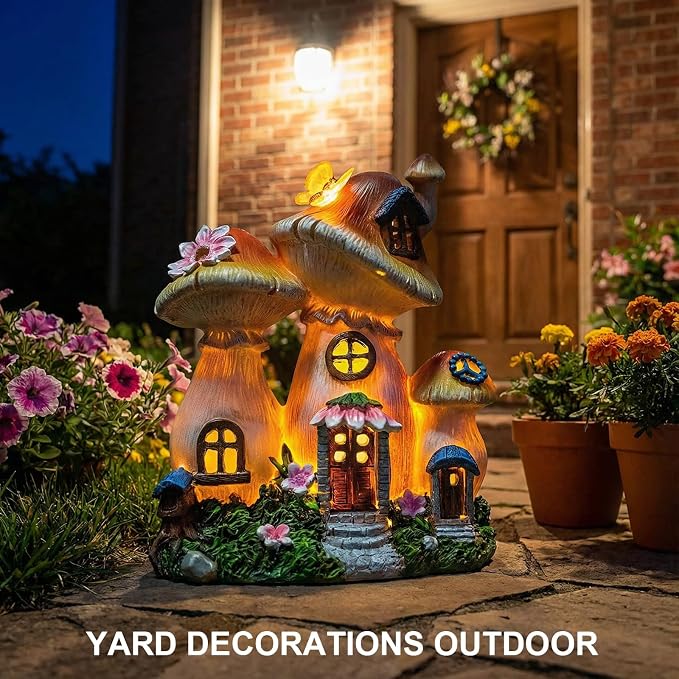 Solar Garden Statue Lights Mushroom Mothers Day Decorations Fairy House - Image 3