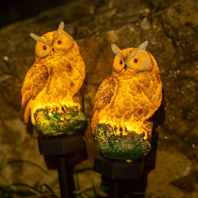 Dazzle Bright 2 Pack Owl Figure Solar LED Lights, Resin Garden Waterproof - Image 5