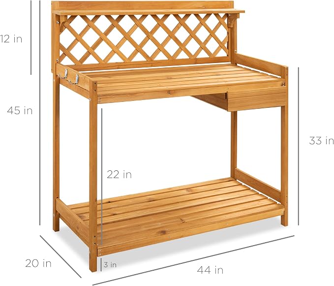 Best Choice Products Outdoor Garden Potting Bench, Wooden Workstation Table - Image 8