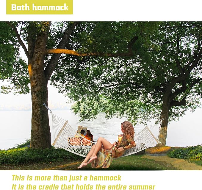 Hammocks Double Rope Hammock, Portable HandwovenTraditional Cotton Rope1 Person - Image 4