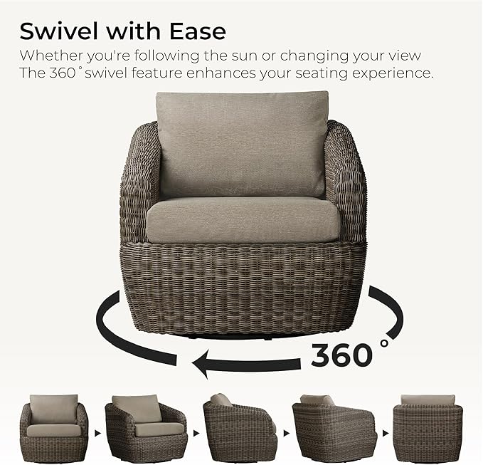 CHITA 2 Pieces Patio Wicker 360° Swivel Chairs - Image 2