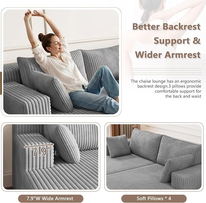 ODUWA Oversized Double Chaise Lounges Indoor, Upholstered Boneless Cloud - Image 3