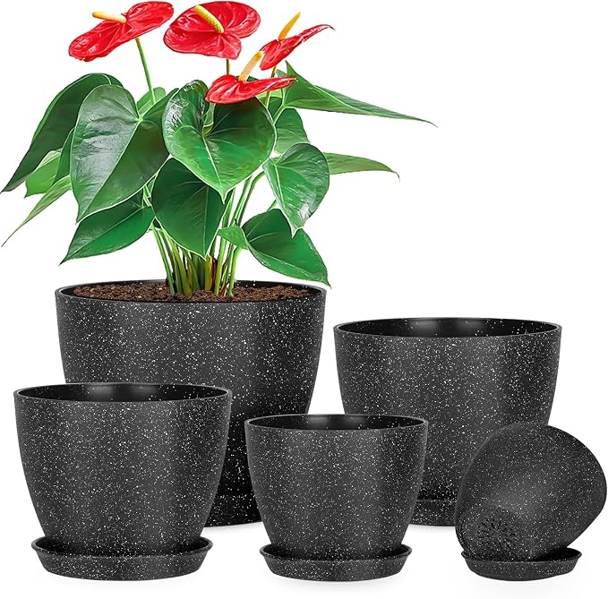 5 Pcs Plant pots, 7.5/6.5/5.7/4.9/4.1 inch Pots by LOKEISNA