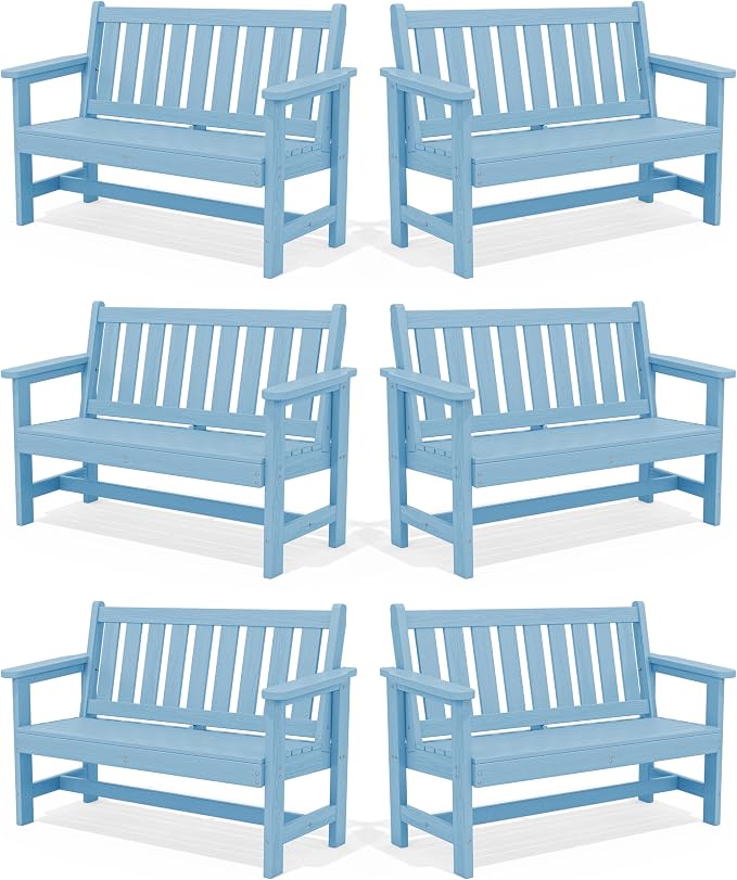SERWALL Outdoor Bench, HDPE Outdoor Benches Weatherproof, 2-Person Garden Bench by SERWALL