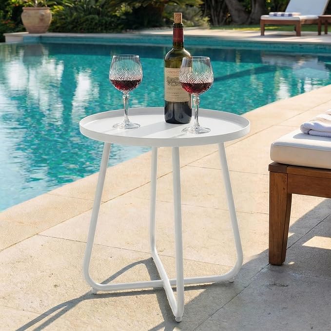 Outdoor Side Table, Indoor & Outdoor 18" Round Patio Side Table, Small Metal - Image 4