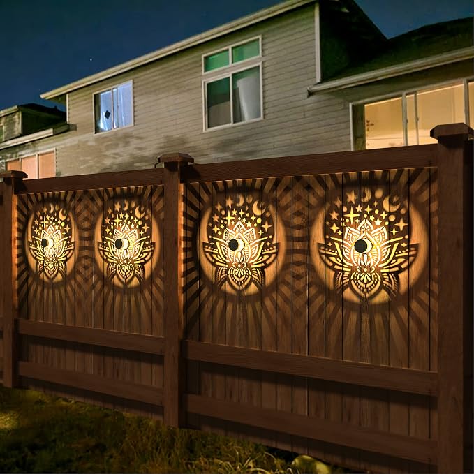 2 Pack Solar Fence Lights Metal Solar Powered Outdoor Wall Deck Lights Lotus - Image 3