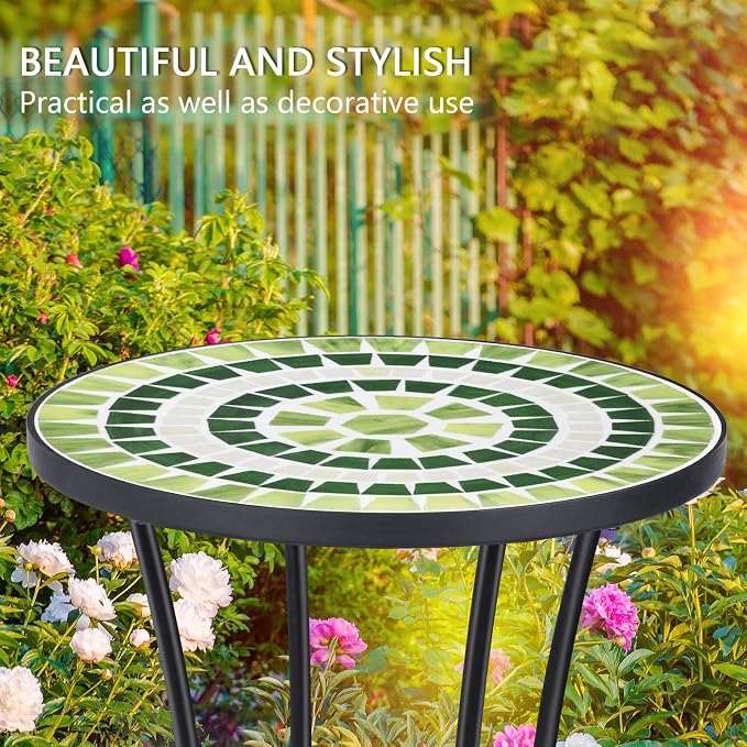 VCUTEKA Outdoor Side Table Mosaic Patio Table Accent Tables Mosaic Tile Top - Image 8