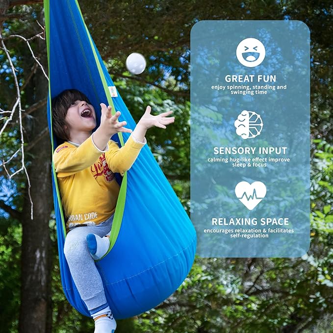OUTREE Kids Pod Swing Seat, Cotton Child Hammock Swing Chair, Sensory Swing - Image 4