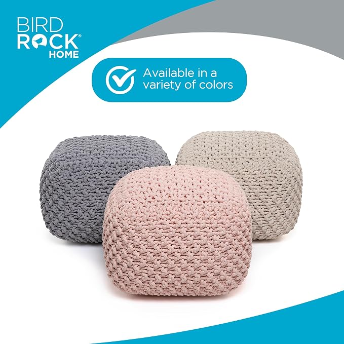 BIRDROCK HOME Square Pouf Ottoman | Cotton Braided Foot Stool - Image 7