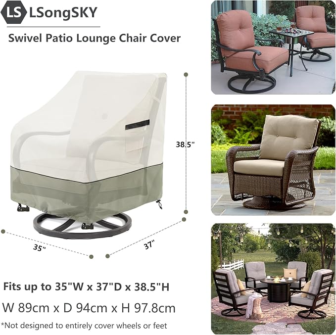 Outdoor Swivel Rocker Chair Covers 2 Pack, 35 W x 37 D x 36 H inches, 100% - Image 3
