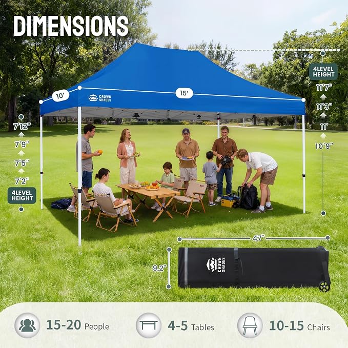 CROWN SHADES 10x15 Pop Up Canopy Tent, Thicken Frame Commercial Heavy Duty Tent - Image 6