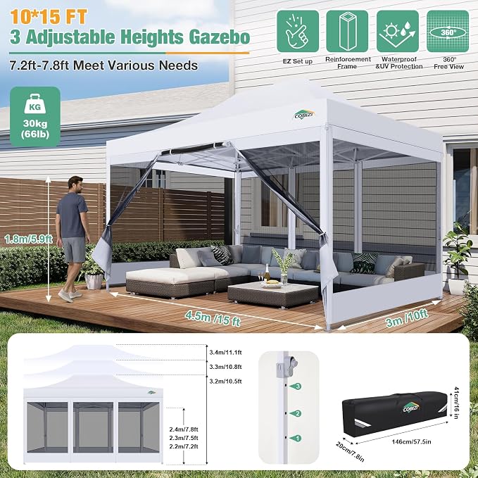 COBIZI 10x15 Canopy Tent, Heavy Duty Pop up Canopy - Image 6