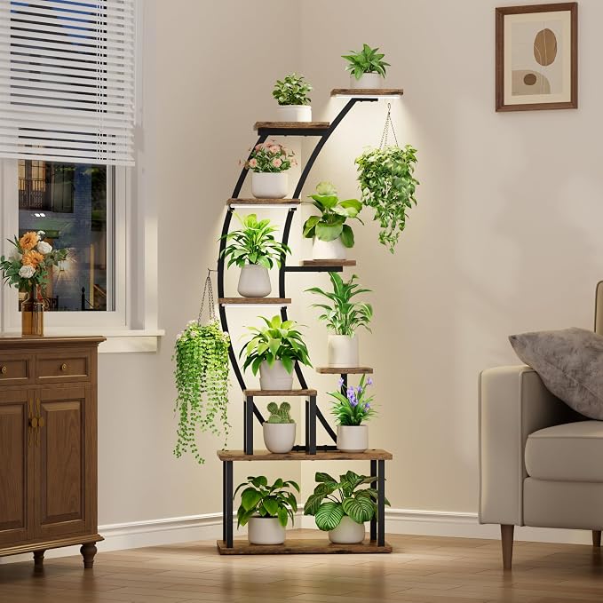 Plant Stand Indoor with Grow Lights, 9 Tiered Corner Plant Holder, Large Flower - Image 2