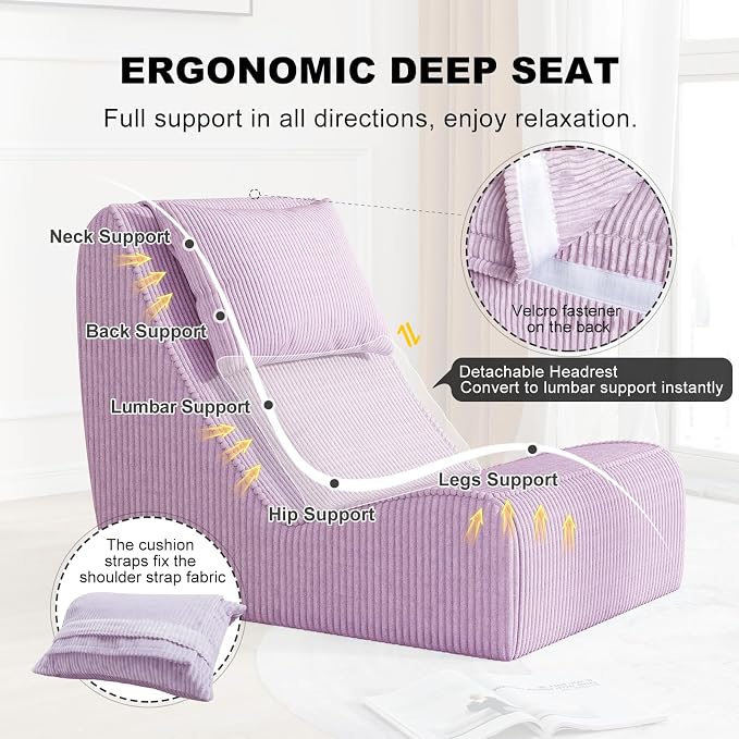 Giant Bean Bag Chair for Adults, Corduroy Chaise Lounge - Image 4