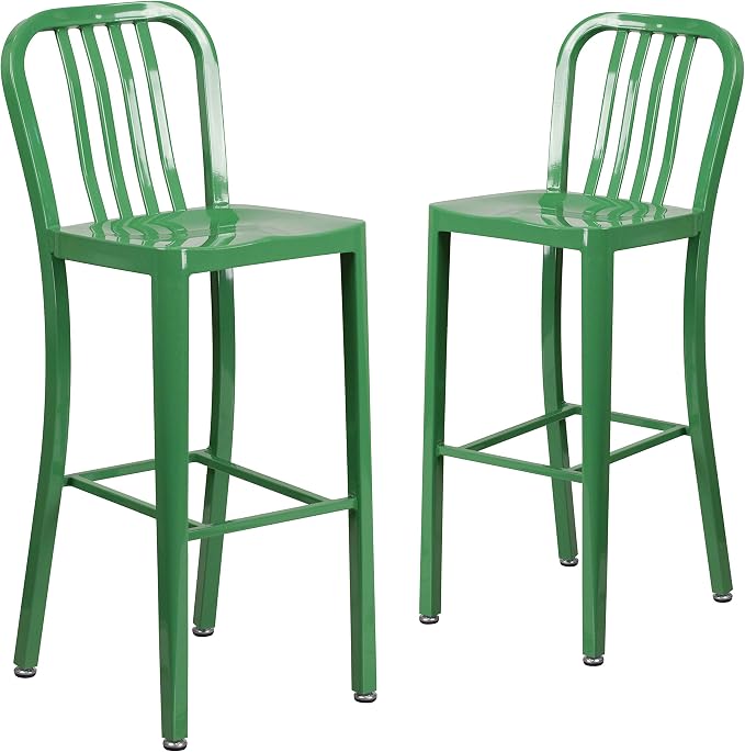 Flash Furniture Gael Commercial Grade 2 Pack 30" High Green Metal by FlashFurniture