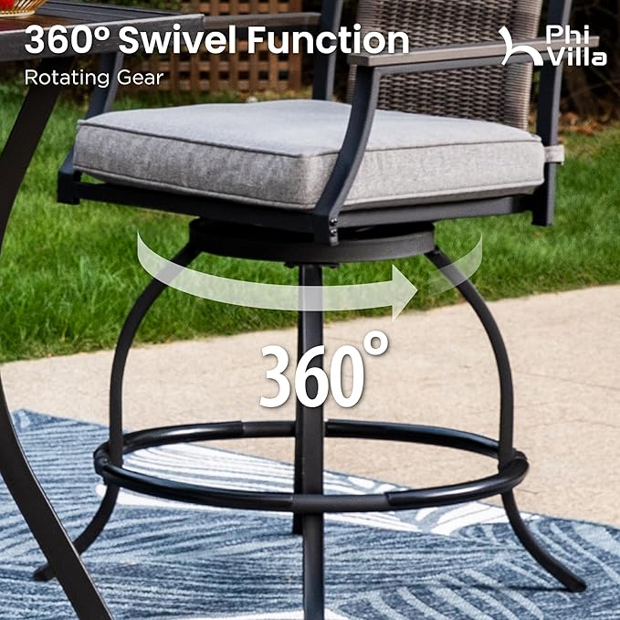 PHI VILLA 3 Piece Outdoor Bar Furniture Set, Counter Height Patio Bar Bistro - Image 4