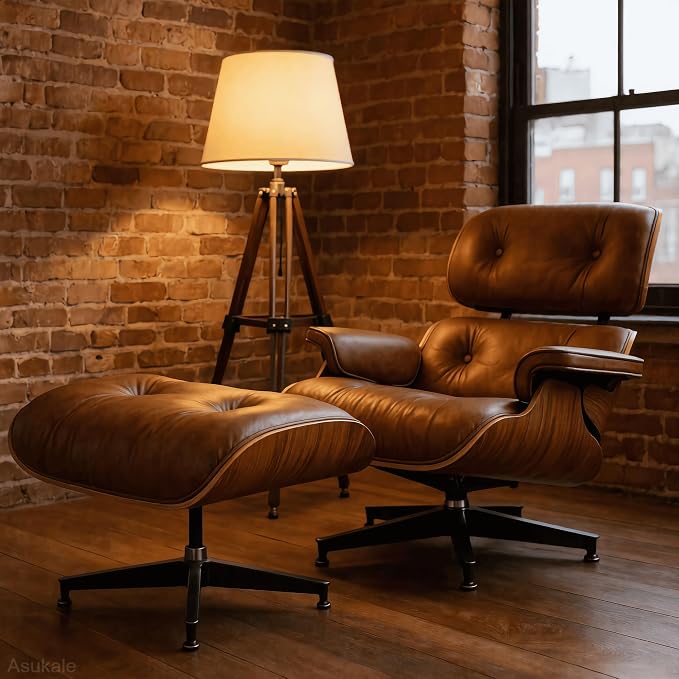 Top Grain Leather, Mid Century Chaise Lounge Chair and Ottoman, Reading Chair - Image 2
