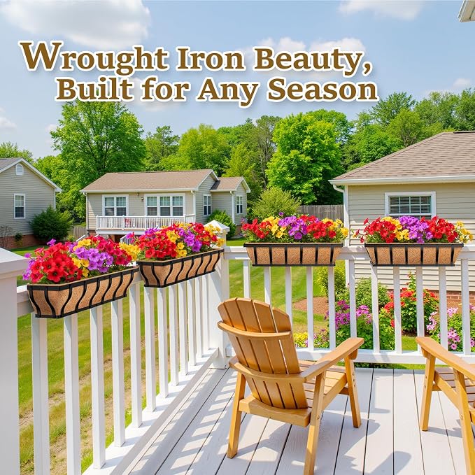 Railing Planter Boxes with Artificial Flowers, Adjustable Balcony Planters - Image 6