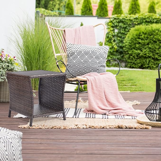 Outdoor Side Table for Patio Small Rattan Wicker Coffee Table Balcony Table - Image 4