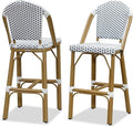 PURPLE LEAF French Bar Stools Set of 2 Bamboo Print Finish Outdoor Bar Stools by PURPLELEAF