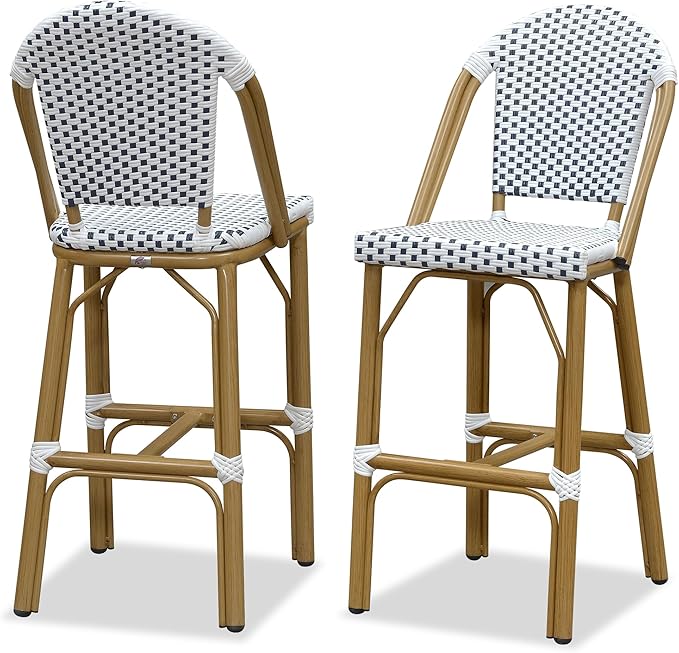 PURPLE LEAF French Bar Stools Set of 2 Bamboo Print Finish Outdoor Bar Stools by PURPLELEAF