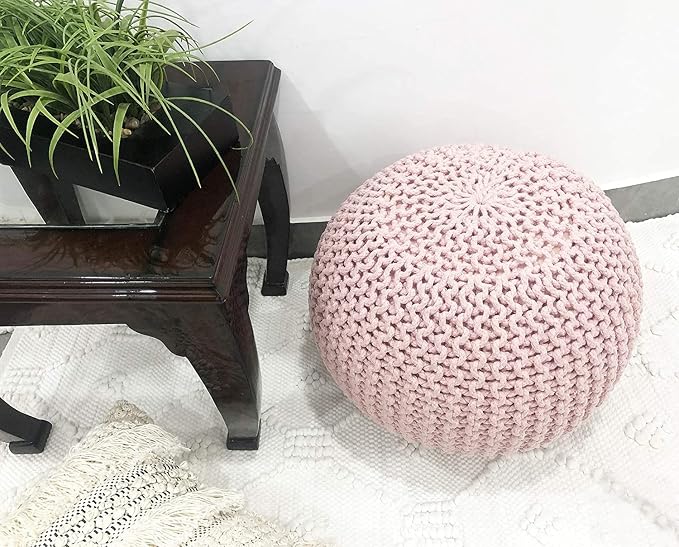 FRELISH DECOR Round Pouf Ottoman Hand Knitted 100% Cotton Pouf Foot Stool - Image 6