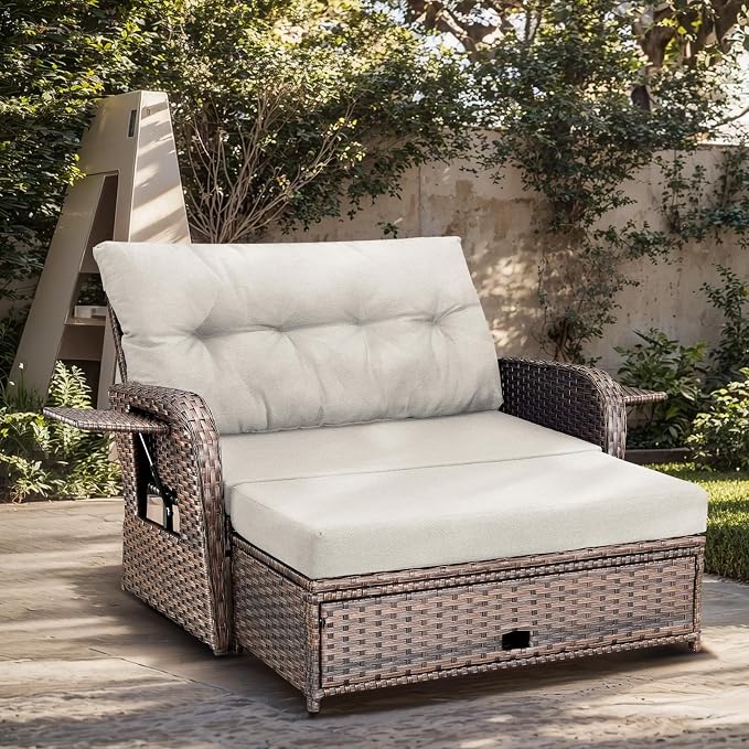 Patio Rattan Daybed, Wicker Recliner Loveseat - Image 7