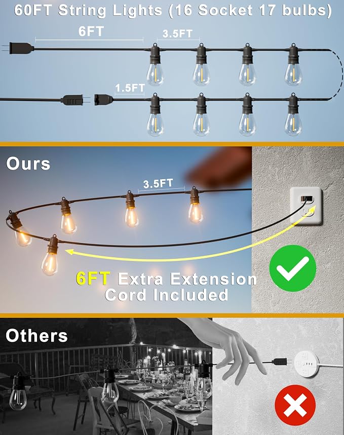 60FT LED Outdoor String Lights - Image 5