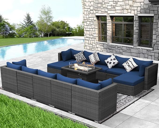 NICESOUL 13 Piece Patio Furniture w/Fireplace, Elegant Outdoor Seating w/Firepit - Image 2