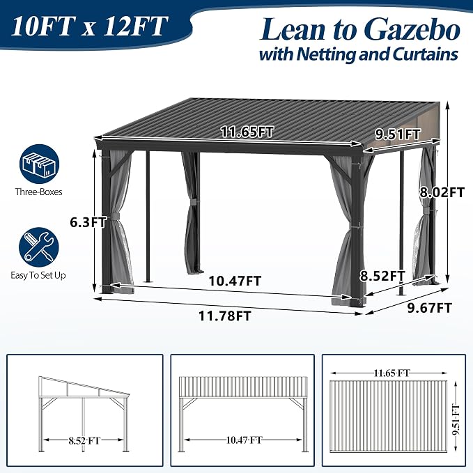 COVERONICS 10' X 12' Outdoor Lean to Gazebo - Image 3