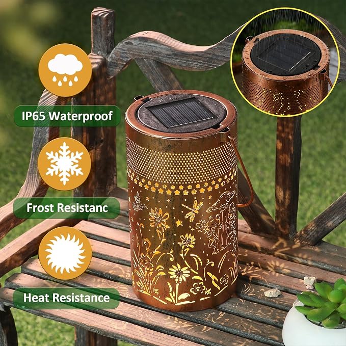 2 Pack Solar Lantern Outdoor Waterproof, Metal Butterfly, Hummingbirds - Image 4