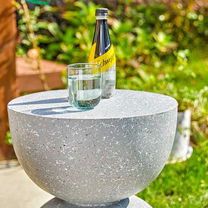 Glitzhome Outdoor Side Table, Round Accent End Table, Lightweight Hourglass - Image 2