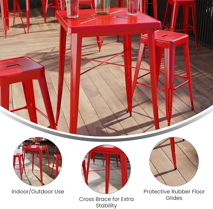 Pemberly Row Contemporary 28" Square Metal Bar Table, Galvanized Steel - Image 4