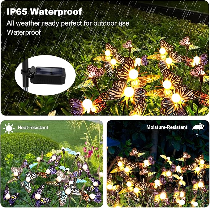 Solar Garden Butterfly Lights, 4 Pack 32 LED Solar Swaying Lights, Swaying in - Image 5