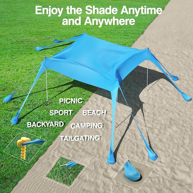 Rhino Valley Beach Tent Shade Canopy UPF50+ Protection, 8 Sandbags, 4 Stability - Image 7