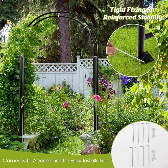 LDAILY Moccha Garden Arch Arbor Trellis, 7.2Ft Outdoor Steel Arbor - Image 5