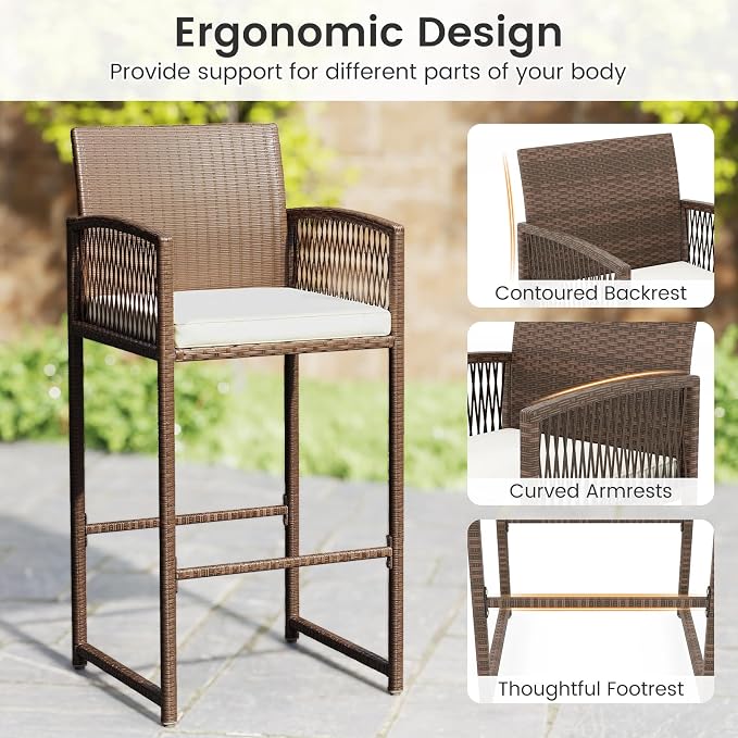 Tangkula Patio Bar Stools Set of 2, PE Rattan Bar Height Chairs - Image 6