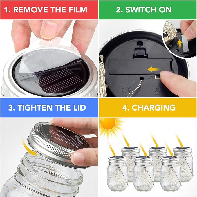 Mlambert Mason Jar Solar Lights 30 LEDs, 6 Pack Hanging Solar Lanterns Outdoor - Image 8