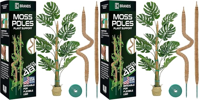 4 Pack 48'' Bendable Moss Pole Monstera Plant Support by K-BRANDS