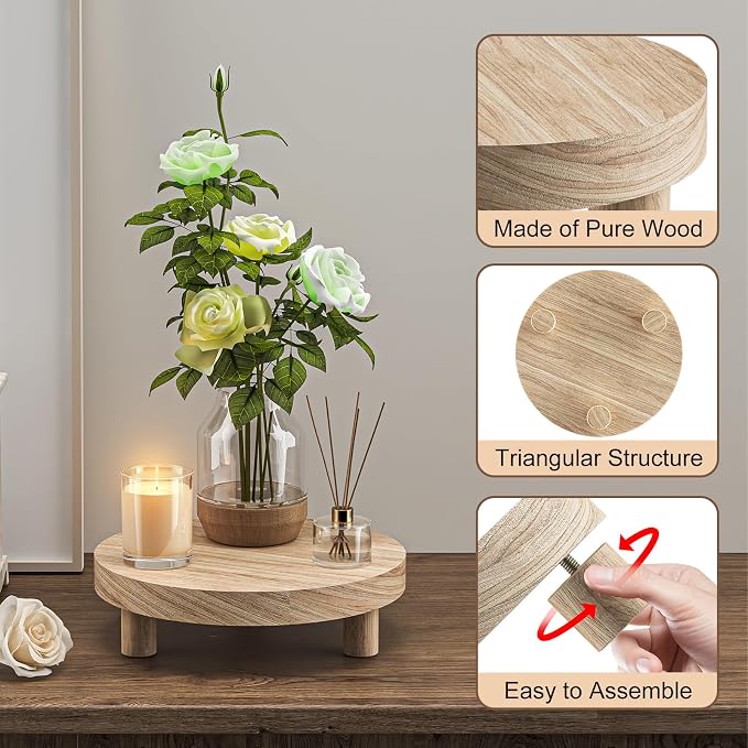 Wood Plant Stand Indoor Outdoor, 12/10/8/6" Round Wood Riser - Image 4
