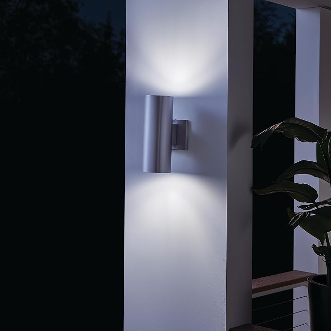 Kichler Cylinders 12" 2-Light Cylinder Outdoor Wall Sconce in Brushed Aluminum - Image 2