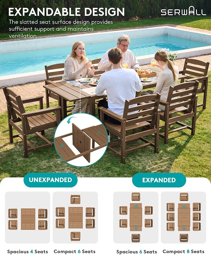 SERWALL 7-Piece Patio Dining Sets, All Weather HDPE Outdoor Furniture Set - Image 5