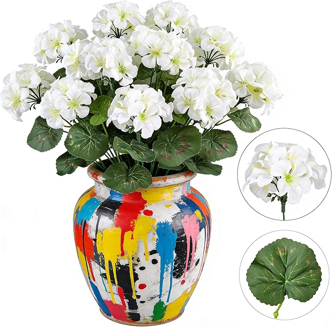 Artificial Geranium Flowers for Outdoors, 6 Bundles Realistic Silk Fake Geranium - Image 3
