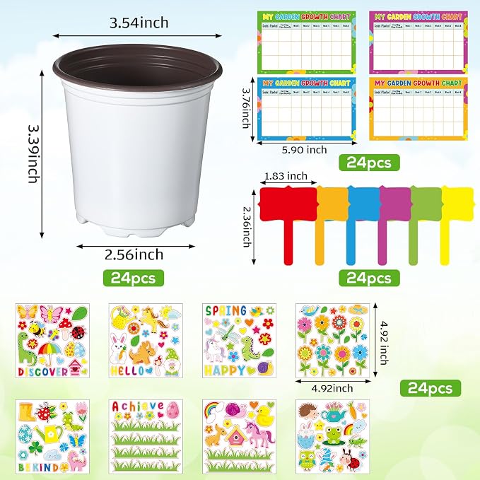 Capoda 24 Sets Garden Flower Pots Crafts Kit DIY Spring Plastic Seedling - Image 2